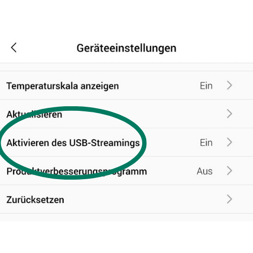 Anleitung FLIR C5 Streaming - Geräteeinstellung USB-Streaming