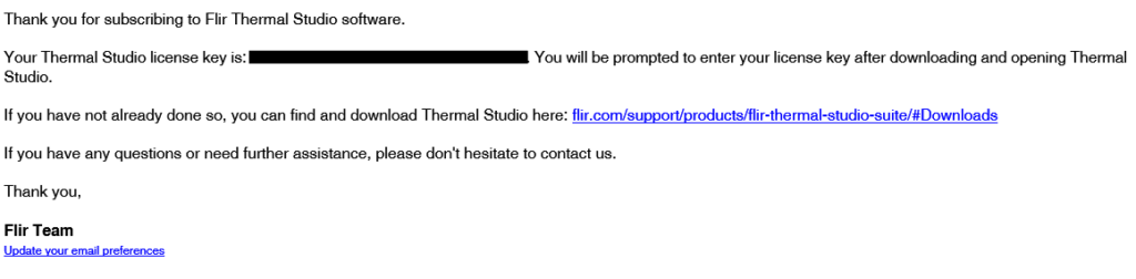 FLIR Thermal Studio Starter Anleitung Email