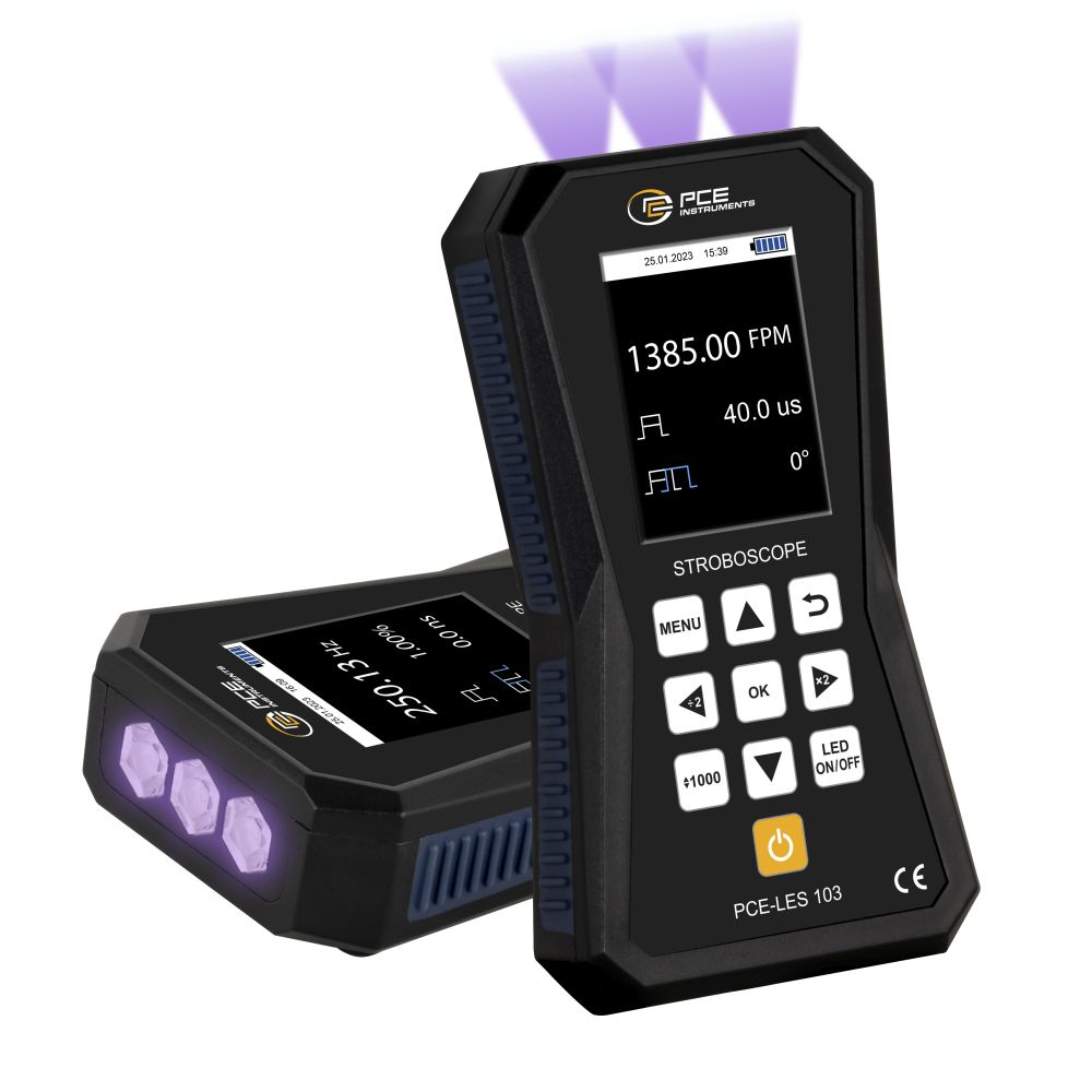 PCE-LES 103UV-385 UV-Stroboskop mit drei UVA-LEDs und Farbdisplay